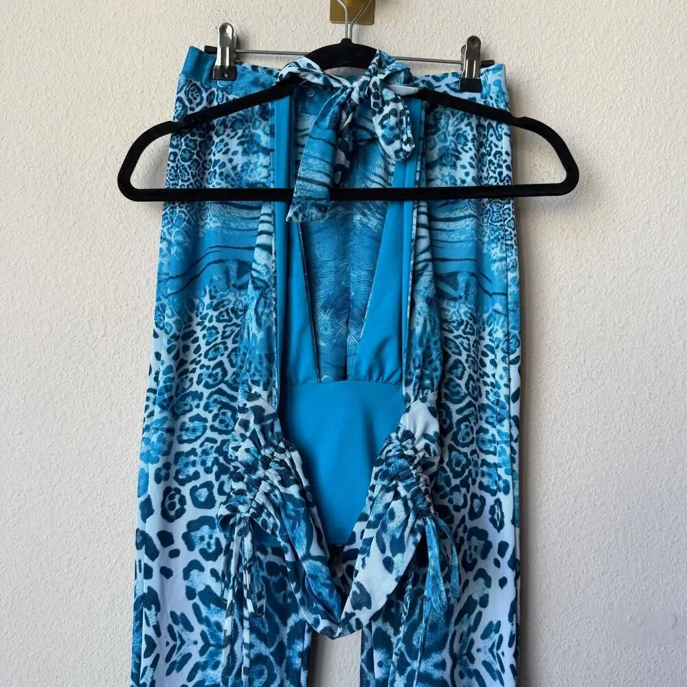 Tiger Mist Blue Abstract Animal Print Matching Set Size M